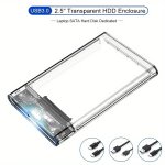 High-speed USB 3.0 To Sata HD Enclosure - Transparent Fits 6.35CM Mechanical & Solid State Drives Easy Install For Laptops And D
