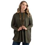 Button Detail Oversized Knit Top - Olive Free