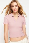 Fitted situated Crop Polo Neck Corduroy Knitted Blouse - Dried Rose