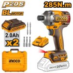 Ingco 20V Cordless Bl Impact Driver Kit 285NM 2 X 2.0AH Batt. Pk. CIRLI2028