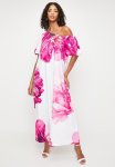 Asymmetric Trapeze Maxi Dress With Bubble Sleeve - White & Pink