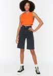 Cut Out Denim Bermuda - Black
