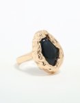 Goldair Gold Black Stone Molten Oval Ring - M l