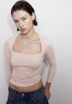 Square-neck Jersey Top - Pink