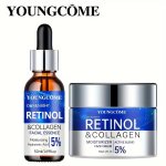 Youngcome Retinol & Collagen Firming Cream And Hydrating Serum Set - 50ML Each Alcohol-free For All Skin Types Smooths Wrinkles