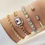 4-PIECE Elegant & Vintage Women's Bracelets Braided Chain With Gemstone And Rhinestones Exaggerated Punk Style Jewelry Accessory