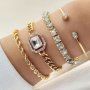 4-PIECE Elegant & Vintage Women's Bracelets Braided Chain With Gemstone And Rhinestones Exaggerated Punk Style Jewelry Accessory Set