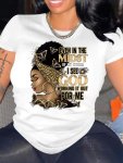 Cartoon Portrait & Letter Print T-Shirt Casual Short Sleeve Top For Spring & Summer Women's Clothing
