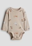 Long-sleeved Bodysuit - Light Beige Dogs