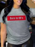 Born In 90'S Letter Print T-Shirt Short Sleeve Crew Neck Casual Top For Summer & Spring Women's Clothing