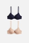 2-PACK Padded Underwired Microfibre Bras - Navy Blue & Beige