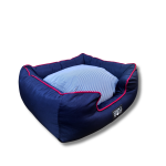 Summer Slumber Bed - Large Captain's Navy: Navy & White Stripes With Navy Base & Red Piping