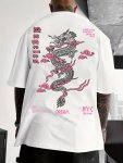 Men's Dragon Graphic Gothic Font Casual T-Shirt - Breathable Polyester Crew Neck Summer Streetwear