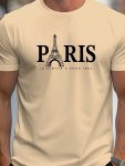 Paris Eiffel Tower Pattern T-Shirt For Men Casual Short Sleeve Top Men's Novelty Tee For Summer Daily Wear