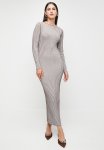 Edit Slash Neck Rib Knitwear Dress - Mocha & Grey