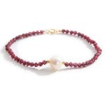 Women's 925 Sterling Silver 9-10MM Cultured Pearl Garnet Bracelet