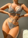 Floral Lace Lingerie Set Intimates Strappy Bra & Cut Out Thong Women's Sexy Lingerie & Underwear
