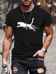 Running Leopard Pattern Crew Neck And Short Sleeve T-Shirt Casual And Cool Tops For Men's Summer Sports Wear And Outdoors Activi