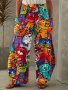 Colorful Cat Print Baggy Pants Casual Pocket Elastic Waist Pants Women's Clothing