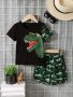 2pcs Boys Casual Dinosaur Graphic Print Short Sleeve T-shirt & Camouflage Shorts Set Comfy Summer Boys Clothes