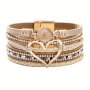 Bohemian Multilayer PU Leather Bangle Handmade Braided Bracelet Golden Big Love Ladies Bracelet