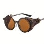 Metal Steampunk Vintage Fashion Glasses Round Frame Stylish Mirrored Eyeglasses Leather Frame Glasses