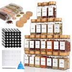 36 Piece Spice Jar Containers Set Glass Storage Jars With Bamboo Lids Labels Funnel & Marker Pen Tidy Drawer Organizer Kitchen Pantry Clear Round Style