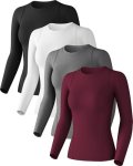Women Long Sleeve Compression Sun Shirts Workout Athletic Top 4 Pack Xx-small