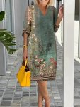 Floral Print Half Sleeve Dress Vintage Notched Neck Dress Women's Clothing