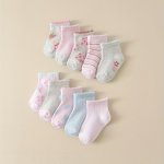 10 Pairs Of Baby Girl's Cute Colorful Crew Socks Breathable Sweat Absorbing Odor Resistant Comfy Socks For Spring And Summer