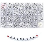 1400PCS 4X7MM White Round Acrylic A-z Letter Beads Red Heart Pattern Beads With Crystal Line For Jewelry Making Diy Bracelets Ne