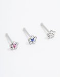 Surgical Steel Cubic Zirconia Daisy Short Nose Piercing 3-PACK