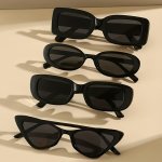 4PCS Black Classic Frame Glasses PC Frame Anti Glare Sun Shades For Daily Decoration