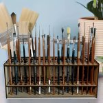 1PC Wooden Pen Storage Box Homemade Brush Storage Box Wooden Desktop Pen Holder Holds 67 Painting Brushes Art Supplies
