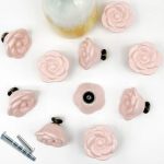 Youyouulu Porcelain Flowers Knobs - Pink Rose Handles - 10PCS Pink Ceramic Dresser Rose Knobs - Exquisite Flower Pulls For Cabin