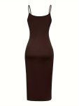 Solid Scoop Neck Cami Dress Sexy Backless Split Slim Fit Spaghetti Strap Dress For Spring & Summer Women's Clothing