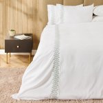 Leafline 400 Thread Count 100% Cotton Embroidered Duvetcoverset Sage On White - Super King 260X240CM