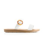 Donnay Comfort Flat Mule With Tortoise Shell Buckle - White