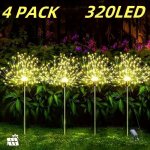 4PCS 320-LED 240-LED Solar Fireworks Lights 8 Light Modes Outdoor Decorative Light For Garden Yard And Christmas Decor Warm Whit