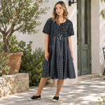 Polka Dot Stripe Patch Dress - Navy Free