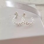 Leah 925 Sterling Silver Leaf Half Hoop Earrings Small 4X13MM