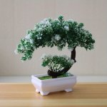 1PC Artificial Plant Artificial Bonsai Tree Set Plastic Faux Potted Plants 20.02CM Home Office Tabletop Decor Green yellow Flowe