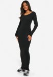 Basic Long Sleeve Scoop Neck Maxi Dress - Black
