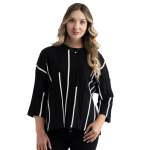 Cropped Sleeve Striped Knit Top - Black S m