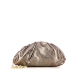Ruched Pouch Clutch With Chain -bronze