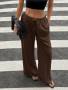 Women's Linen Blend Low Waist Straight Leg Casual Pants Suitable For Holidays Work Pants Linen Pants Brown Summer