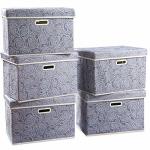 Prandom Large Storage Boxes With Lids 5-PACK Fabric Decorative Storage Bins Cubes Organizer Containers Baskets With Handles For