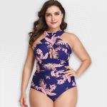 Women's Plus Size Crossover Blue And Coral One-piece Swimwear - 3XL