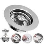 3-IN-1 Kitchen Sink Drain Strainer - Pop Up Sink Stopper Stainless Steel Sink Drain Strainer Kitchen Sink Stopper & Drain Plug W