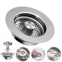 3-IN-1 Kitchen Sink Drain Strainer - Pop Up Sink Stopper Stainless Steel Sink Drain Strainer Kitchen Sink Stopper & Drain Plug With Anti-clogging Ba